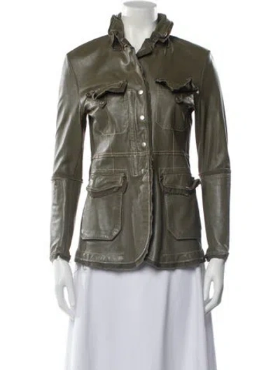 Pre-owned Jakett Leather Utility Jacket In Green