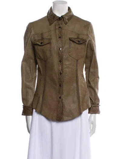 Pre-owned Jakett Leather Utility Jacket In Green