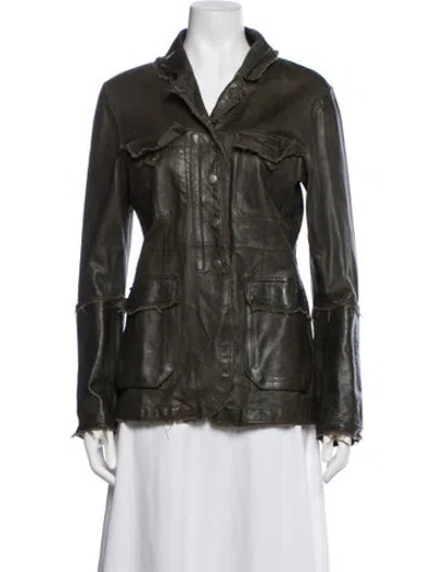 Pre-owned Jakett Leather Utility Jacket In Green