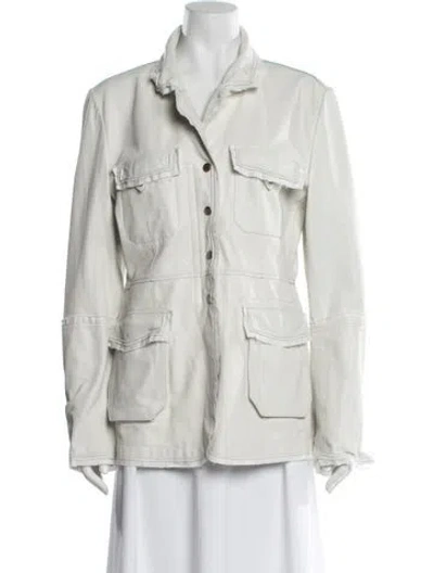 Pre-owned Jakett Leather Utility Jacket In White