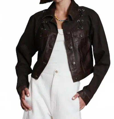 Jakett Lucchese Twill Patina Leather Jacket In Sable In Blue