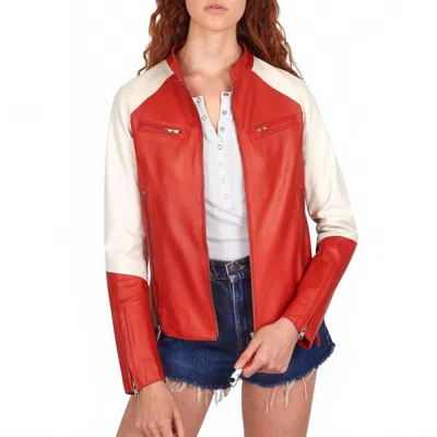 Jakett Thea Washed Leather Jacket In Paprika/offwhite In Multi