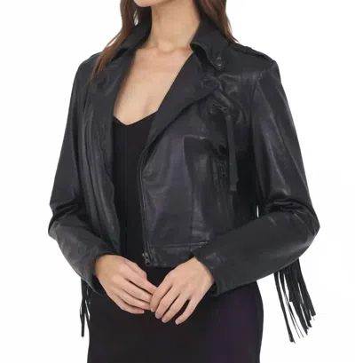 Jakett Tina Fringe Leather Jacket In Black