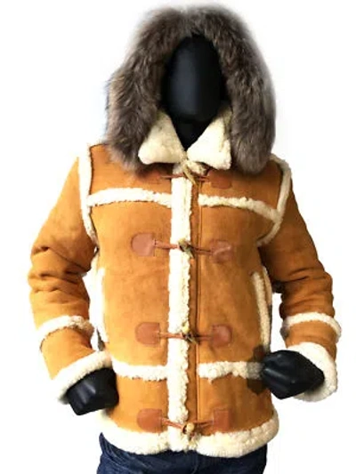 Pre-owned Jakewood Suede Tan Color Old School Shearling Toggle Jacket, Natural Fur 4xl In Brown