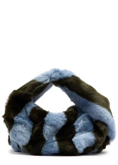 Jakke Greta Printed Faux Fur Top Handle Bag In Blue