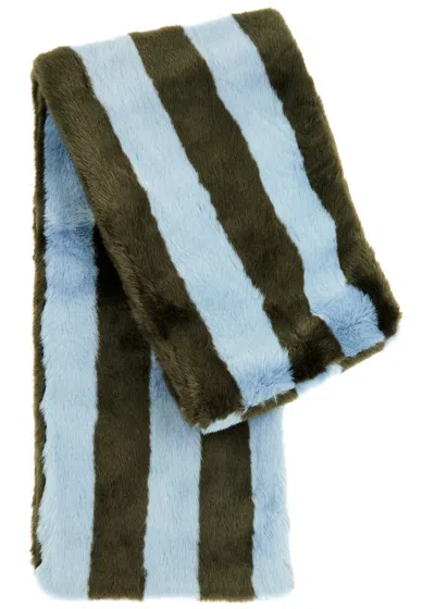 Jakke Ophelia Striped Faux Fur Scarf In Blue