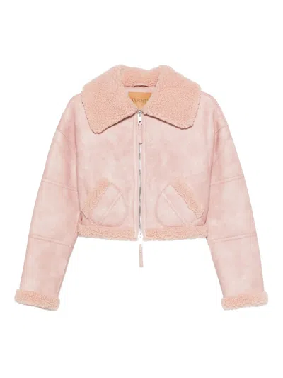 Jakke Pink Polyurethane Aviator Cropped Jacket