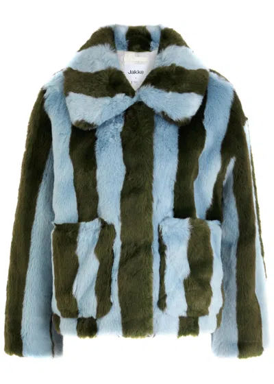 Jakke Traci Striped Faux Fur Jacket In Blue