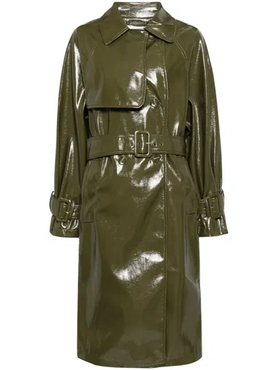 Jakke Winona Patent Faux Leather Trench Coat In Green