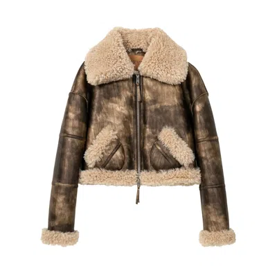 Jakke Women's Aviator Cropped Jacket - Antique Gold