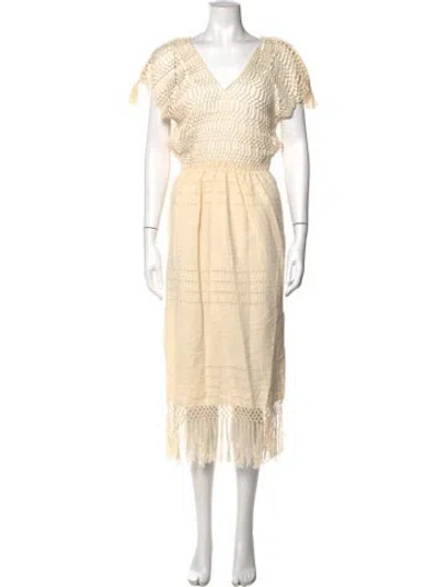 Pre-owned Jaline Patterned Midi Length Dress In Neutrals