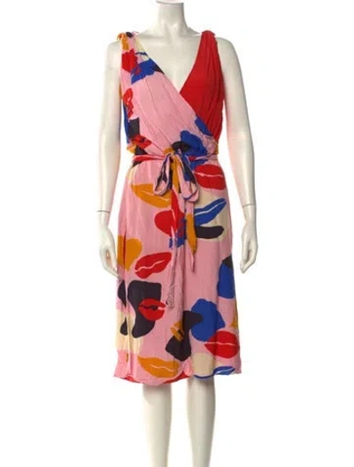 Pre-owned Jaline Printed Midi Length Dress In Pink