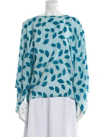 Pre-owned Jaline Silk Floral Print Blouse In Blue