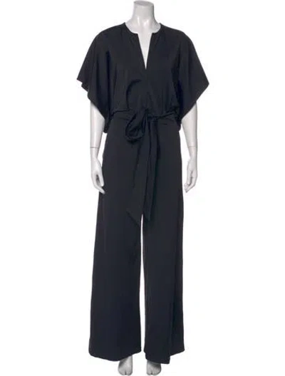 Pre-owned Jaline Silk V-neck Jumpsuit In Black