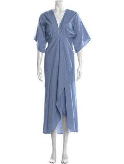 Pre-owned Jaline V-neck Midi Length Dress W/ Tags In Blue