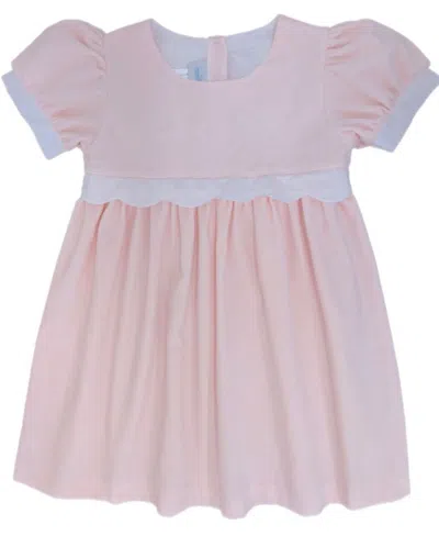 James & Lottie Girl's Samantha Scalloped Dress In Pink Velveteen
