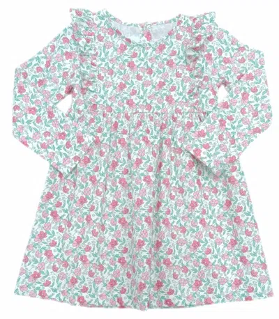James & Lottie Kid's Harper Dress In Green/pink Floral In Brown