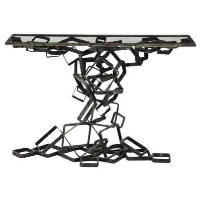 Pre-owned James Bearden Brutalist Console Table, Welded Steel, Glass Top, Usa In Black
