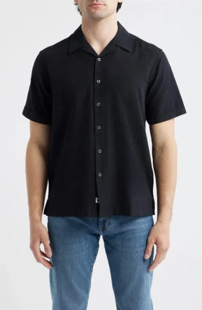 James Campbell Ephesia Slub Cotton Camp Shirt In Black