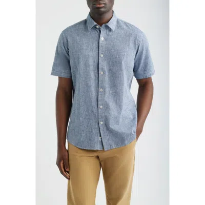 James Campbell Formosa Regular Fit Short Sleeve Cotton & Linen Sport Shirt In Blue