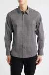 James Campbell Oakley Trim Fit Microgeometric Print Stretch Cotton Button-up Shirt In Black