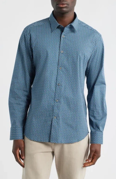 James Campbell Oakley Trim Fit Microgeometric Print Stretch Cotton Button-up Shirt In Blue