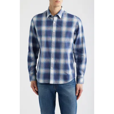 James Campbell Pamucak Regular Fit Plaid Cotton & Linen Button-up Shirt In Blue