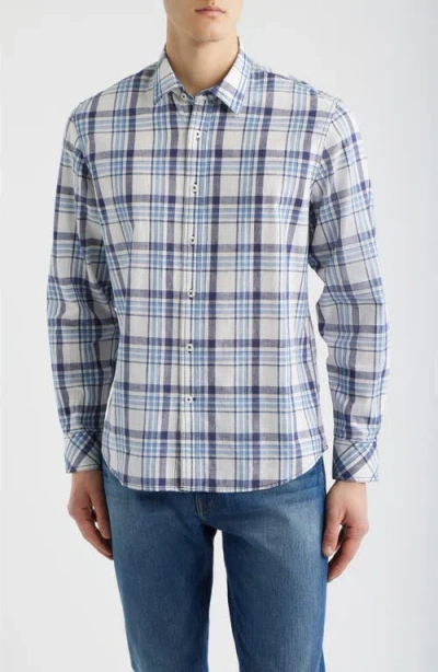 James Campbell Plaji Regular Fit Plaid Cotton & Linen Button-up Shirt In Blue