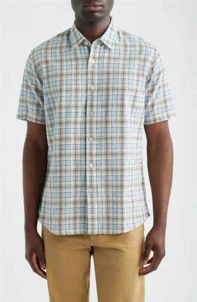 James Campbell Serra Regular Fit Plaid Short Sleeve Cotton & Linen Sport Shirt In Multi