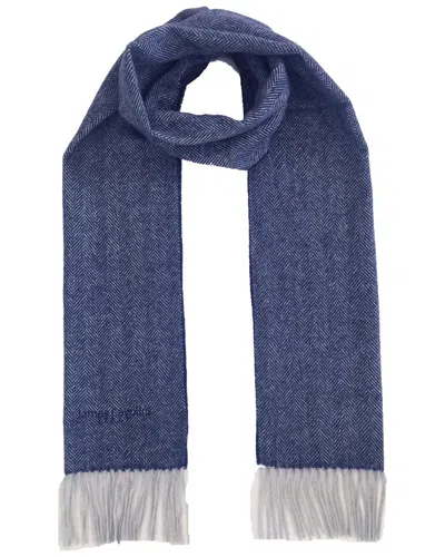 James Cavolini Italy Men's Cashmere Wool Chevron Scarf In Blue