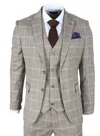 James Darby Hode 3 Piece Checked Classic Plaid Tailored Fit Formal Suit In Brown