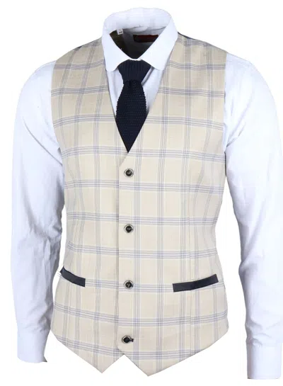 James Darby Warwick Classic Checked Waistcoat In Beige