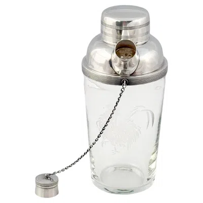 Pre-owned James Dixon & Sons English Cocktail Drinks Or Martini Shaker With Cockerel By  In Silver