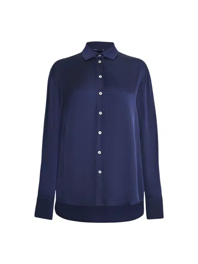 James Lakeland Blue Satin Finish Shirt In Dark Blue
