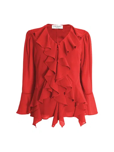 James Lakeland Women's Chiffon Ruffle Red Shirt