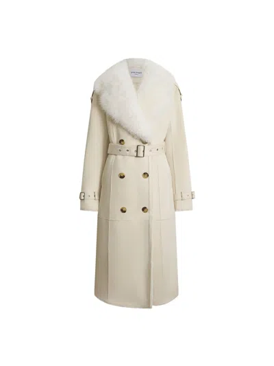 James Lakeland Faux Fur Suede Coat In Beige