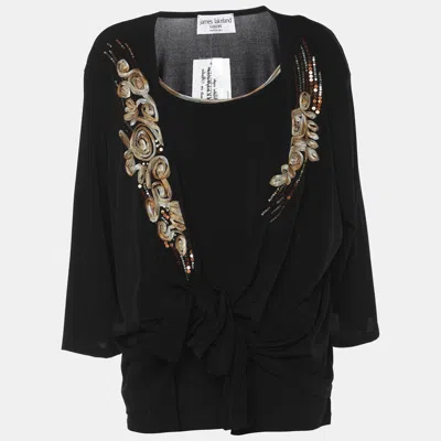 James Lakeland Luxury Black Stretch Crepe Sequin Embellished Cardigan Set