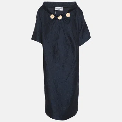 James Lakeland Navy Blue Jacquard Button Waffle Mini Dress