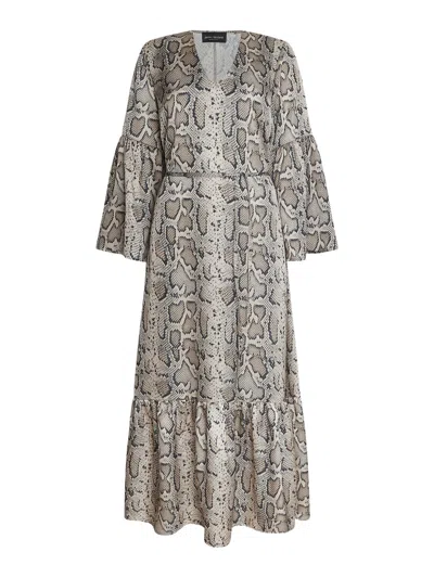 James Lakeland Python Print Belted Dress In Beige/brown