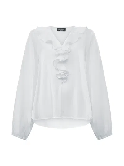 James Lakeland Ruffled V-neck Blouse In White
