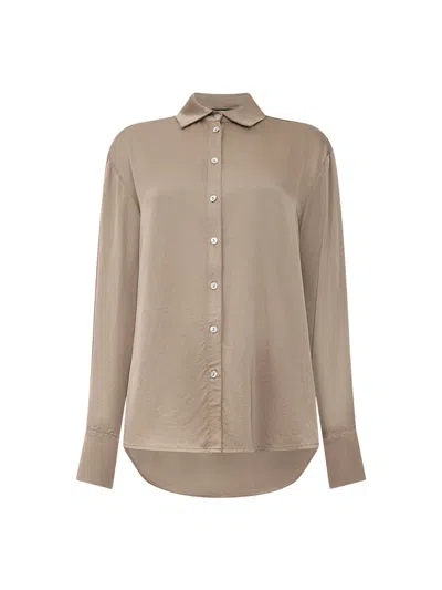 James Lakeland Satin Finish Shirt In Camel