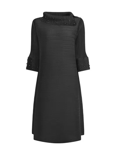 James Lakeland Split Collar Embelished Sleeve Dress In Black