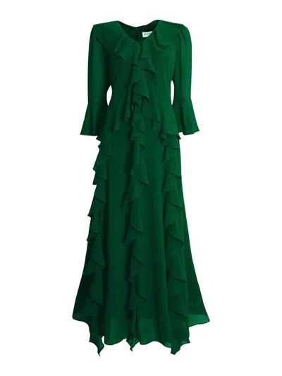 James Lakeland V-neck Ruffle Dress In Green