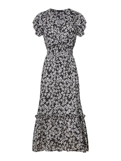 James Lakeland V-neck Ruffle Sleeve Midi Dress In Black