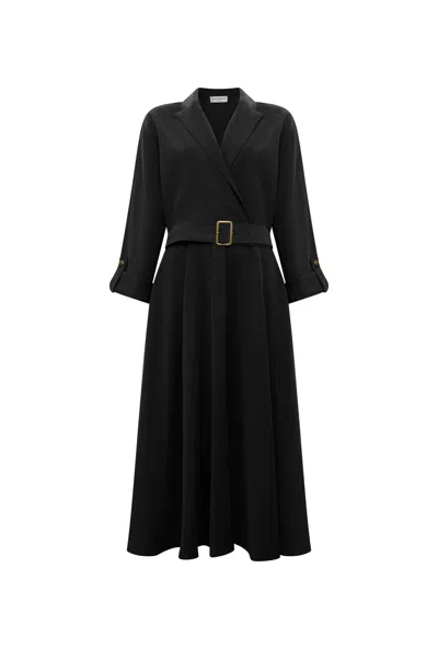 James Lakeland Women's Belted Black Suit Midi Dress