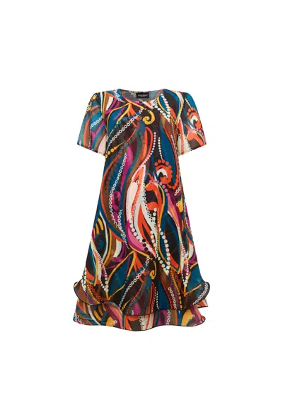 James Lakeland Women's Black Abstract Print Wave Hem Dress