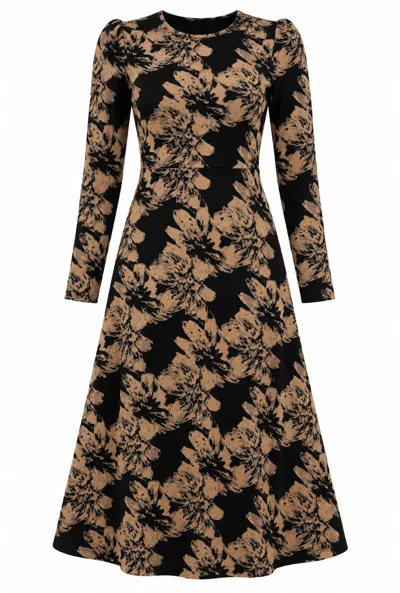 James Lakeland Women's Black & Camel Floral Long-sleeve Midi Dress