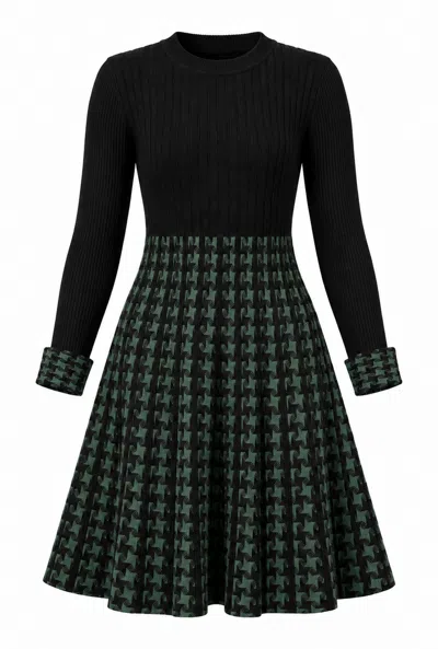 James Lakeland Women's Black & Green Houndstooth Knitted Dress