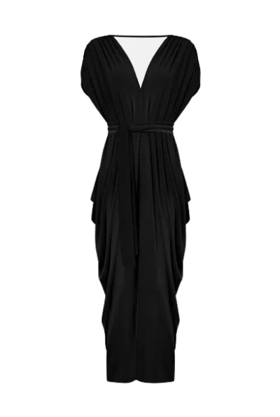 James Lakeland Women's Black Batwing Pleated Maxi Dress