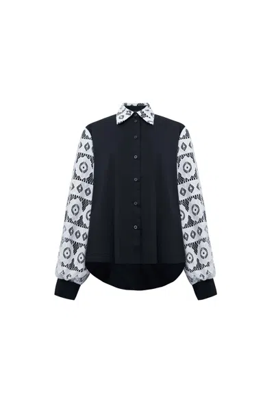 James Lakeland Women's Black Crochet Sleeves Shirt